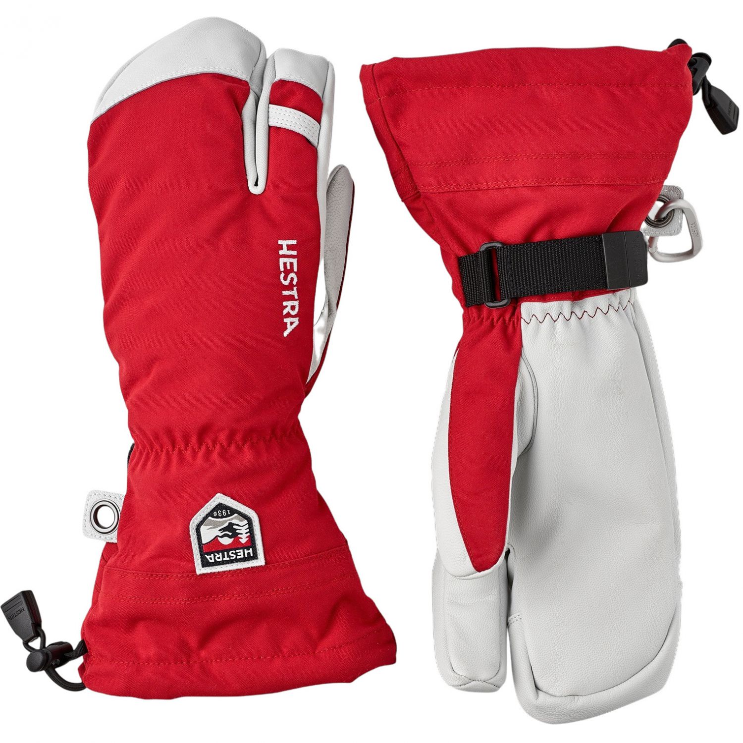 Hestra Army Leather Heli Ski, 3-finger Skidhandskar, Röd