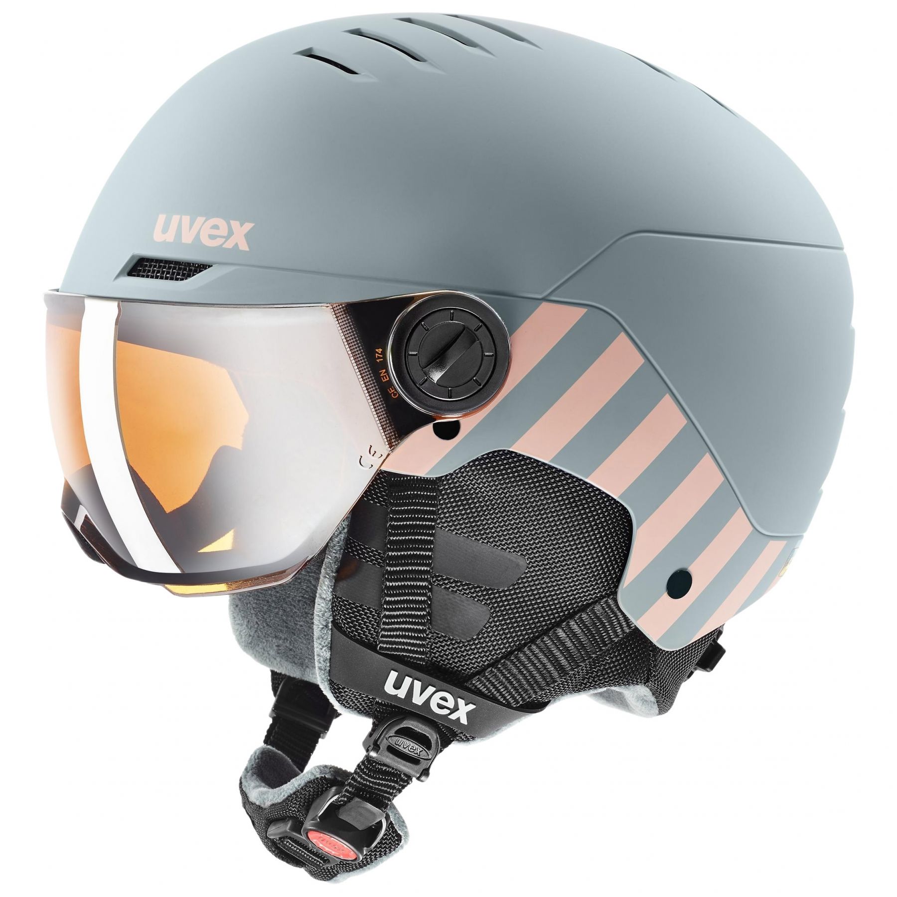 Uvex Rocket JR Visor, Skidhjälm med visir, Junior, Ljusgrå/Rosa